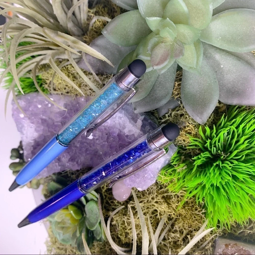 Two New Crystal filled stylus clip on pens black